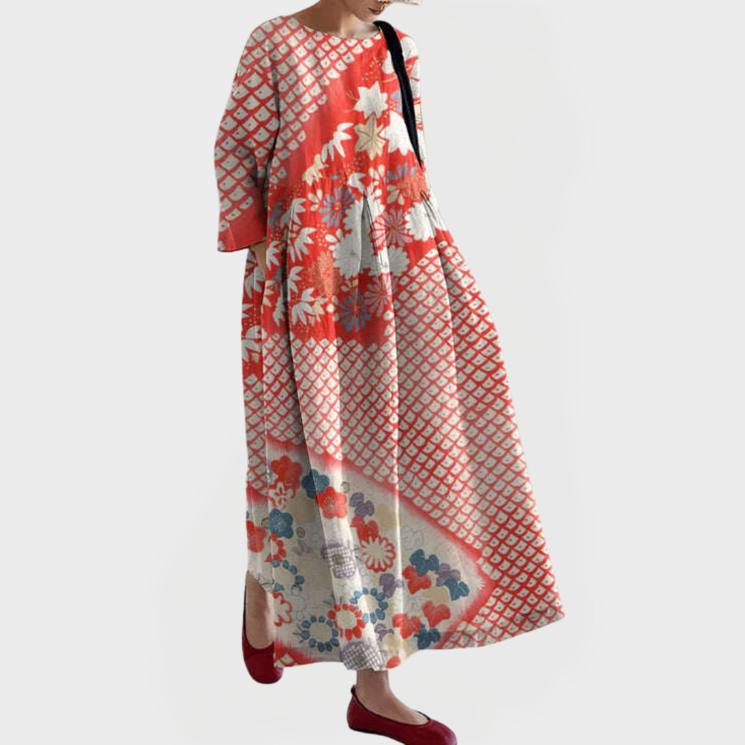 Elegantne Maxi Kleid Lina ja Tikitud Lilleline Nöör