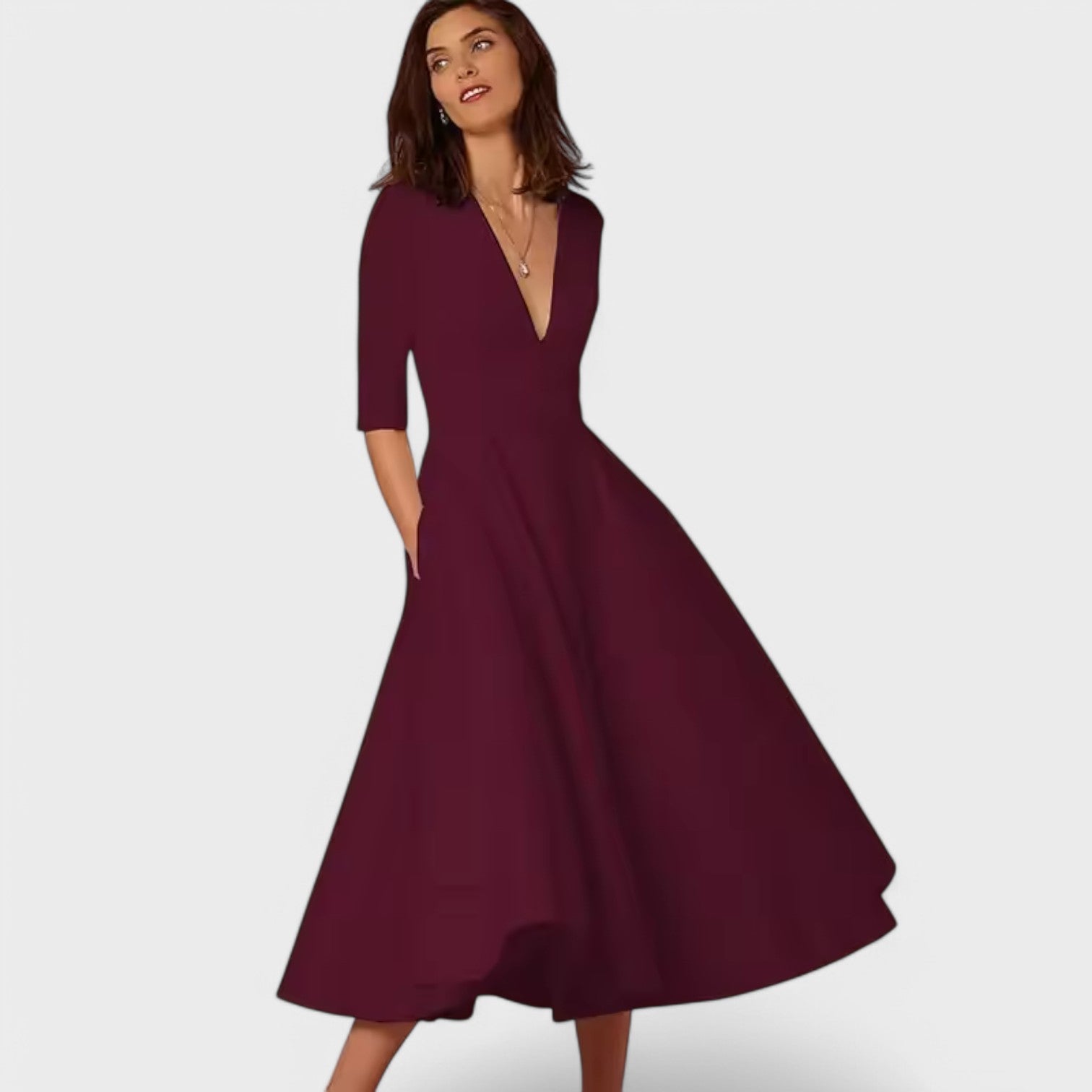 Helena - Elegantne kleit V-kujulise dekolteega