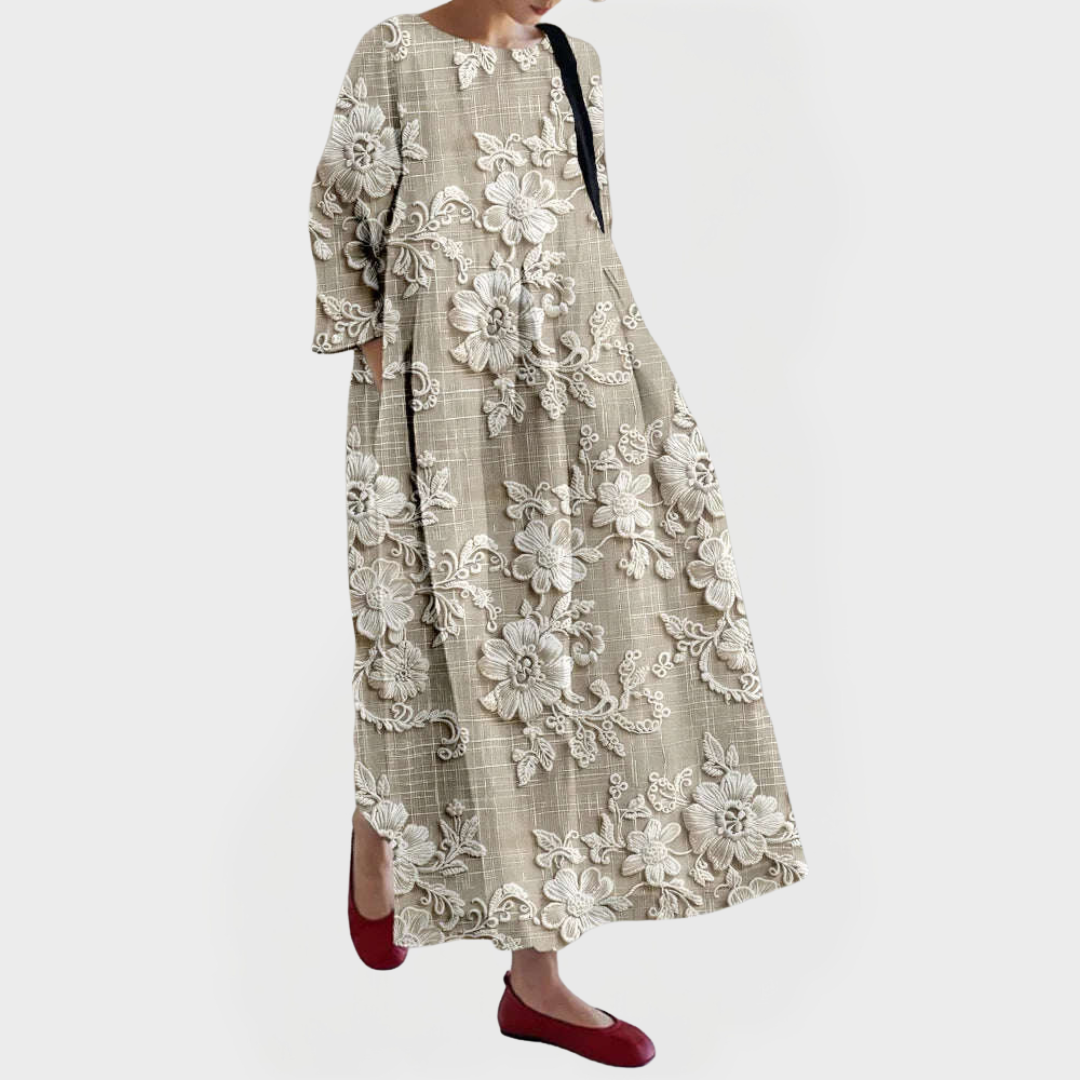Elegantne Maxi Kleid Lina ja Tikitud Lilleline Nöör