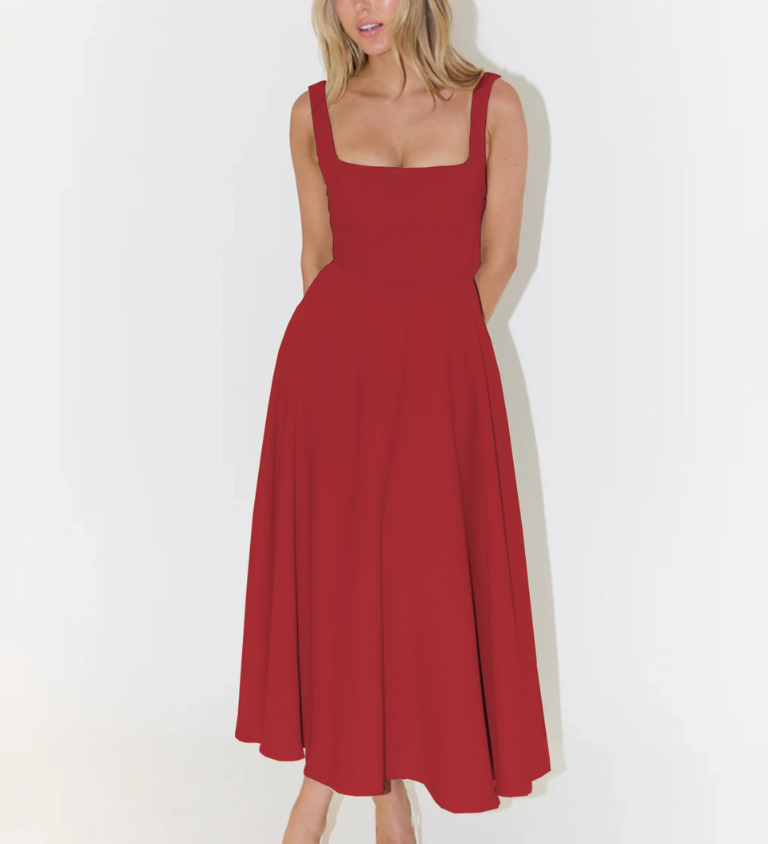 Elegantne Midi Kleit Romantilise Siluetiga