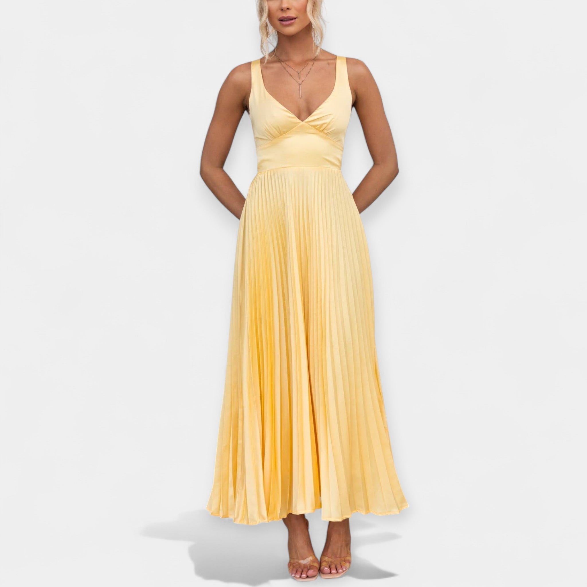 Avatud Seljaosa Kollane Maxi Kleit